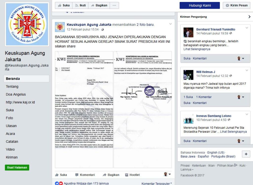 Surat KWI Penghormatan Jenazah