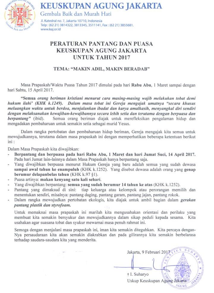 Surat Pantang dan Puasa 2017